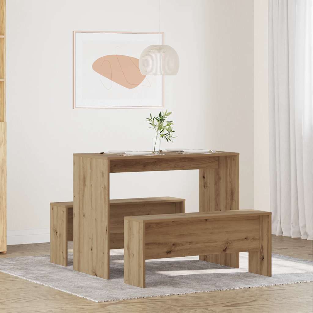 vidaXL 3 Piece Dining Table and Bench set Atisian Oak Engineered Wood
