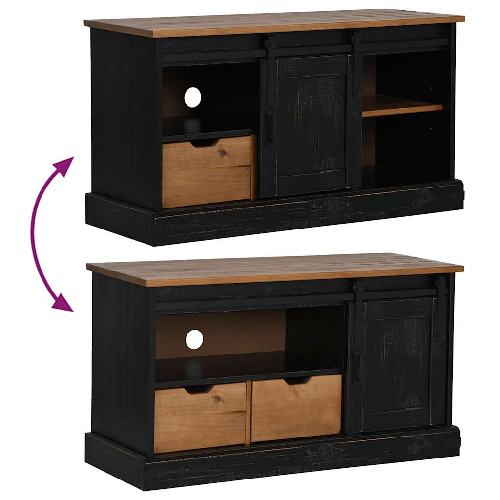 vidaXL TV Cabinet HALDEN with Sliding Door Black 110x40x60 cm Solid Wood