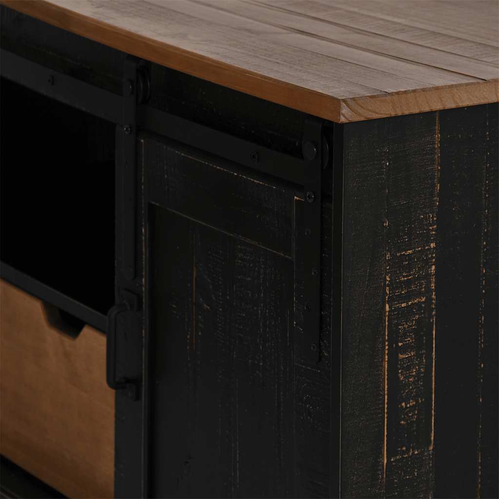 vidaXL TV Cabinet HALDEN with Sliding Door Black 110x40x60 cm Solid Wood