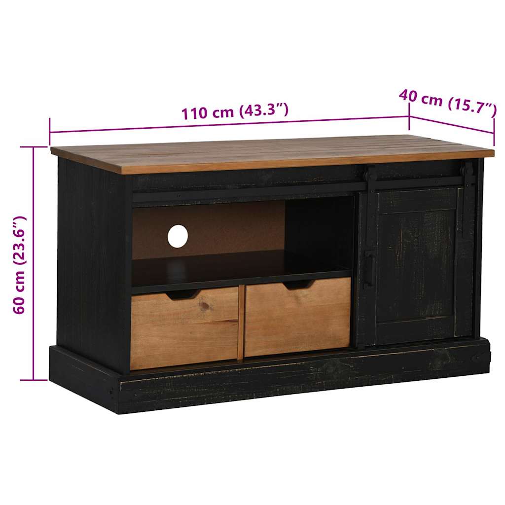 vidaXL TV Cabinet HALDEN with Sliding Door Black 110x40x60 cm Solid Wood