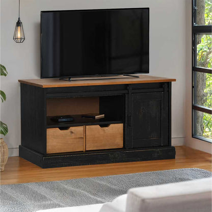 vidaXL TV Cabinet HALDEN with Sliding Door Black 110x40x60 cm Solid Wood