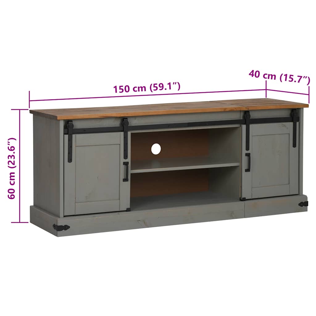 vidaXL TV Cabinet HALDEN 2 Sliding Doors Grey 150x40x60 cm Solid Wood