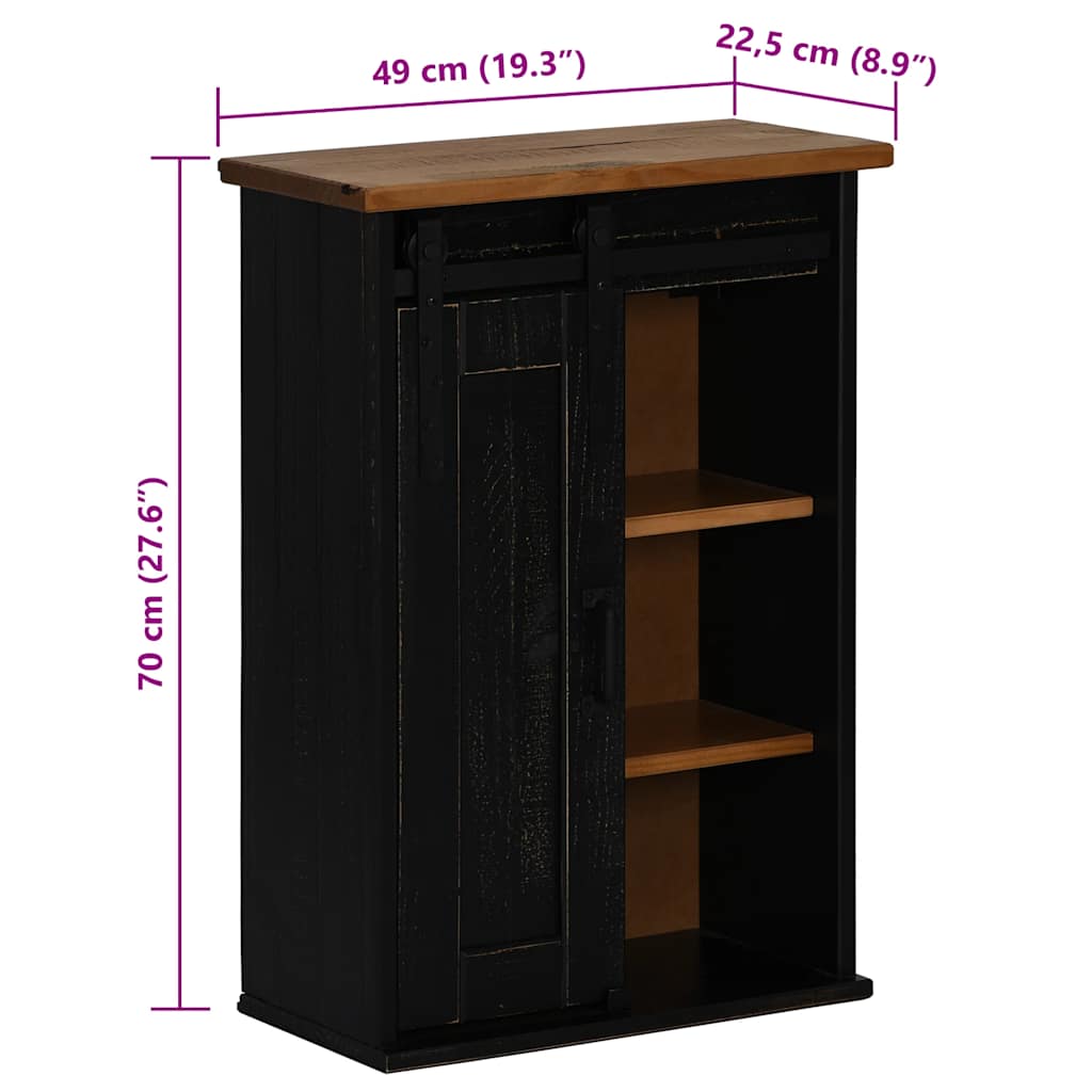 vidaXL Hanging Cabinet HALDEN with Sliding Door Black 49x22.5x70 cm Pine