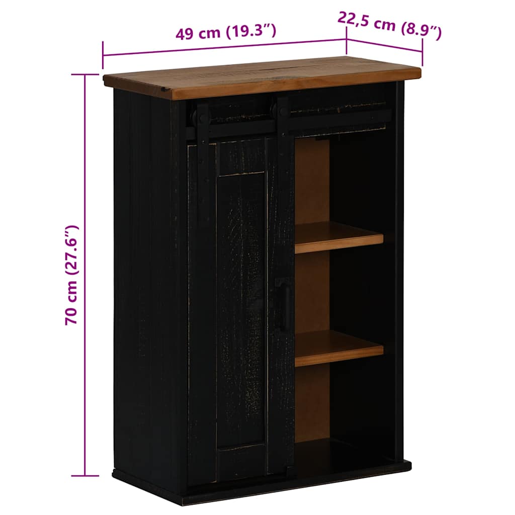 vidaXL Hanging Cabinet HALDEN with Sliding Door Black 49x22,5x70 cm Pine