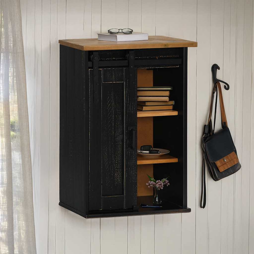 vidaXL Hanging Cabinet HALDEN with Sliding Door Black 49x22,5x70 cm Pine