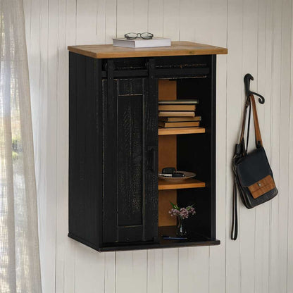 vidaXL Hanging Cabinet HALDEN with Sliding Door Black 49x22,5x70 cm Pine