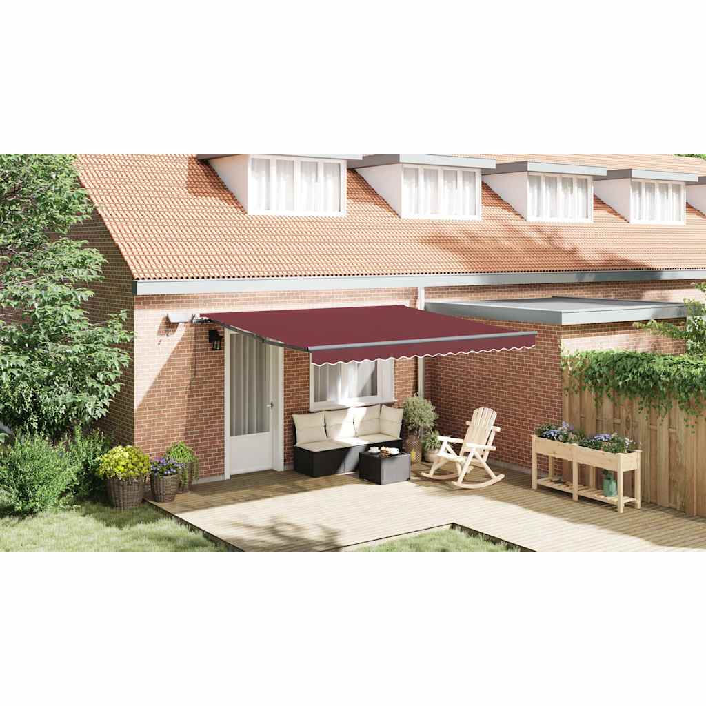 vidaXL Manual Retractable Awning with LEDs Burgundy 400x300 cm