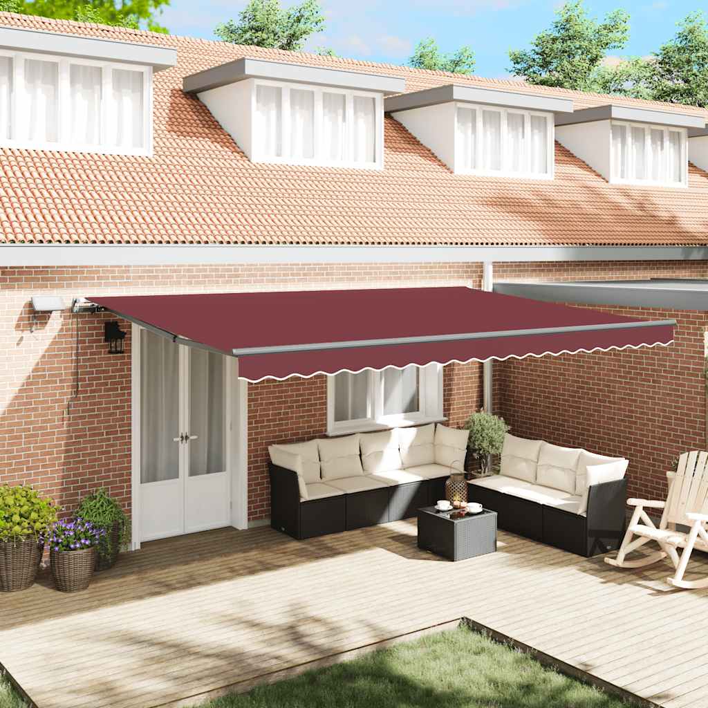 vidaXL Manual Retractable Awning with LEDs Burgundy 500x300 cm