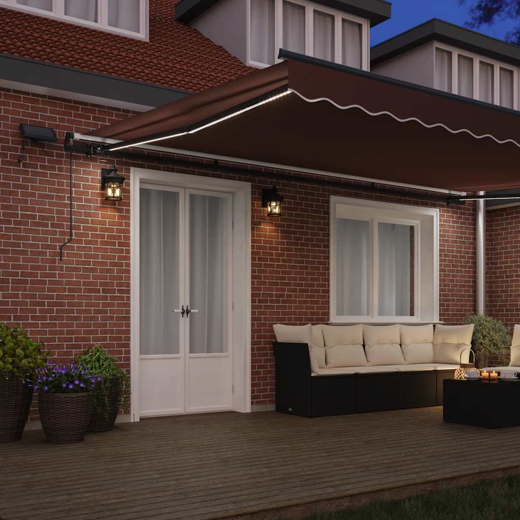 vidaXL Manual Retractable Awning with LEDs Brown 500x300 cm