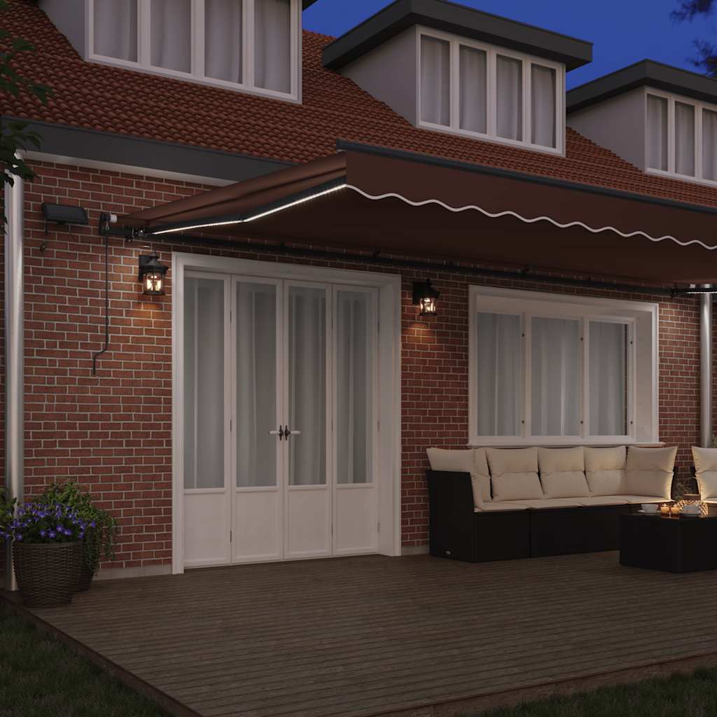vidaXL Manual Retractable Awning with LEDs Brown 600x300 cm