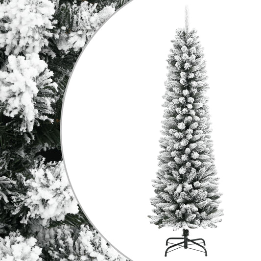 vidaXL Artificial Slim Christmas Tree with Flocked Snow 150 cm PVC&PE