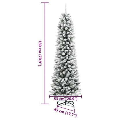 vidaXL Artificial Slim Christmas Tree with Flocked Snow 180 cm PVC&PE
