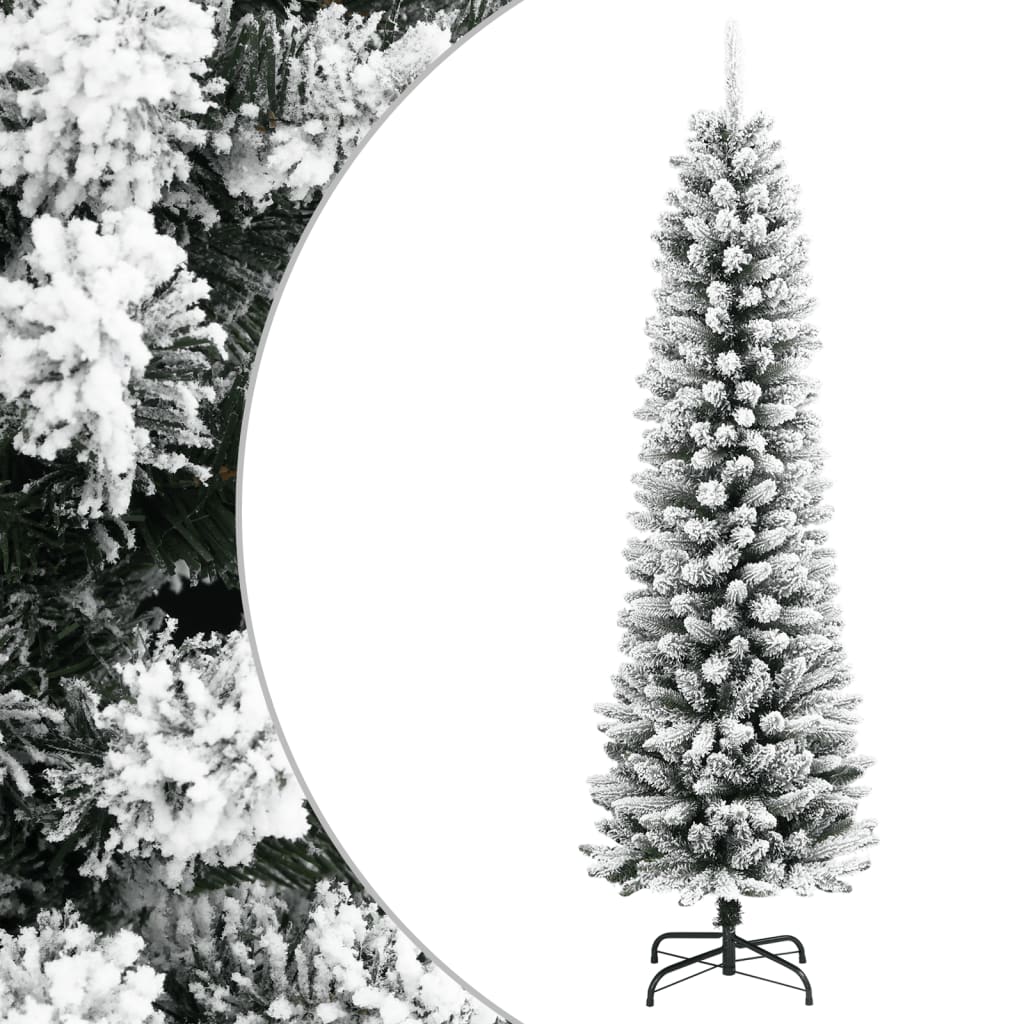 vidaXL Artificial Slim Christmas Tree with Flocked Snow 240 cm PVC&PE