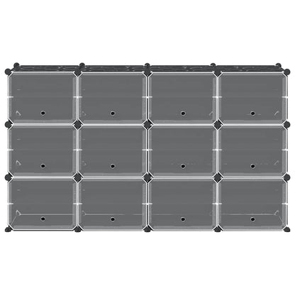 vidaXL Storage Cube Organiser with 12 Cubes and Doors Black PP