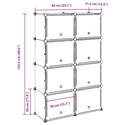 vidaXL Storage Cube Organiser with 8 Cubes and Doors Black PP