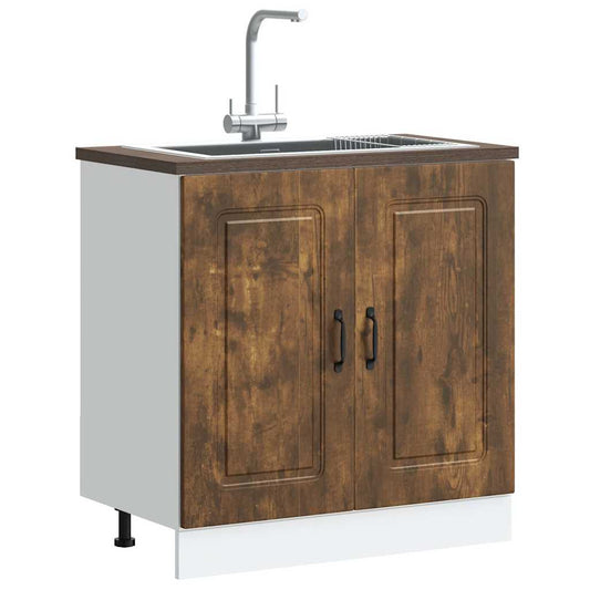 vidaXL Sink Base Cabinet "Kalmar" Smoked Oak 80x46x81,5 cm Engineered Wood