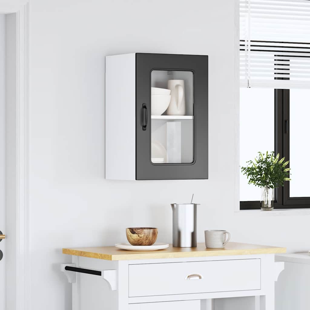 vidaXL Kitchen Wall Cabinet with Glass Door "Kalmar" Black Engineered Wood