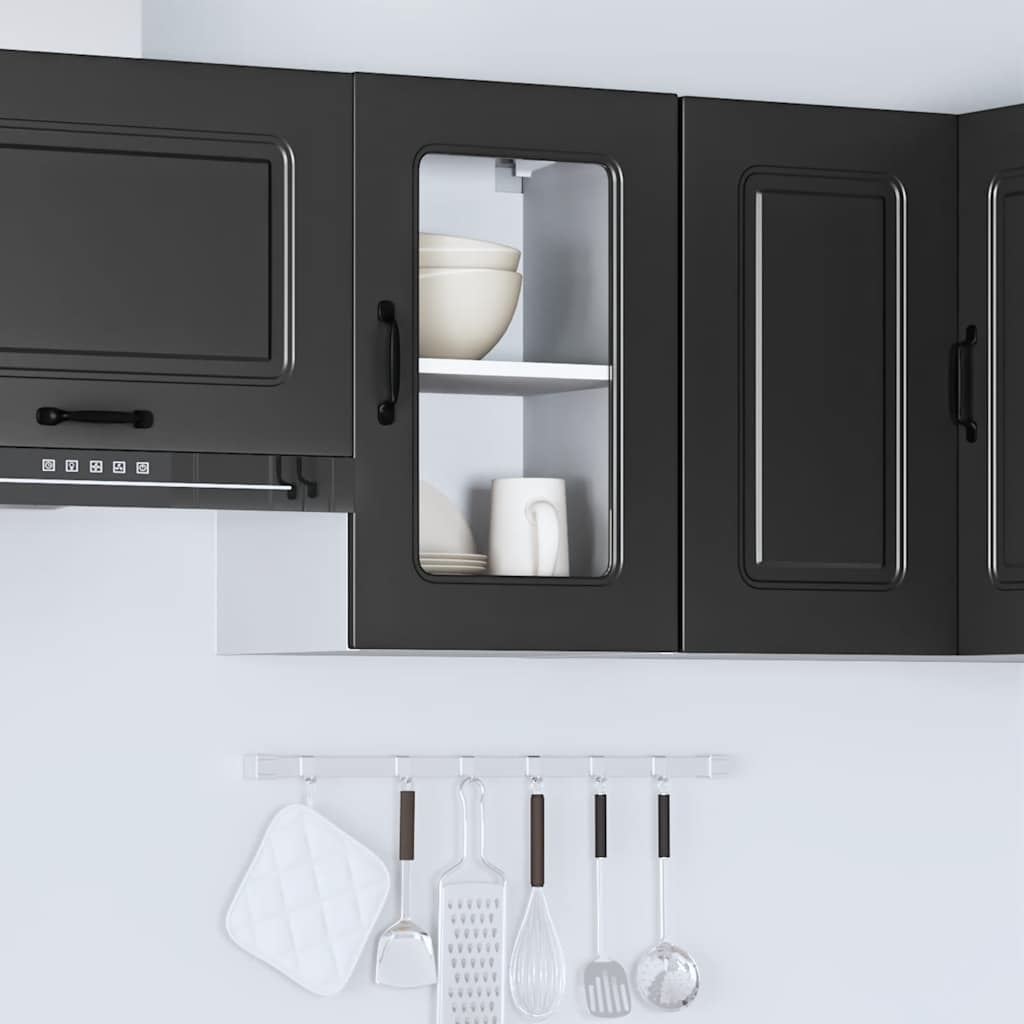 vidaXL Kitchen Wall Cabinet with Glass Door "Kalmar" Black Engineered Wood