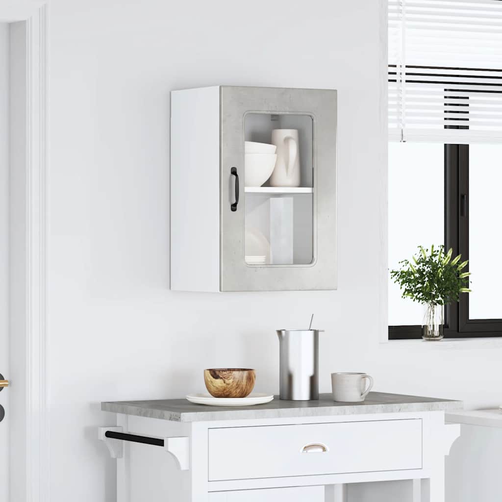 vidaXL Kitchen Wall Cabinet with Glass Door Kalmar Concrete Grey Engineered Wood