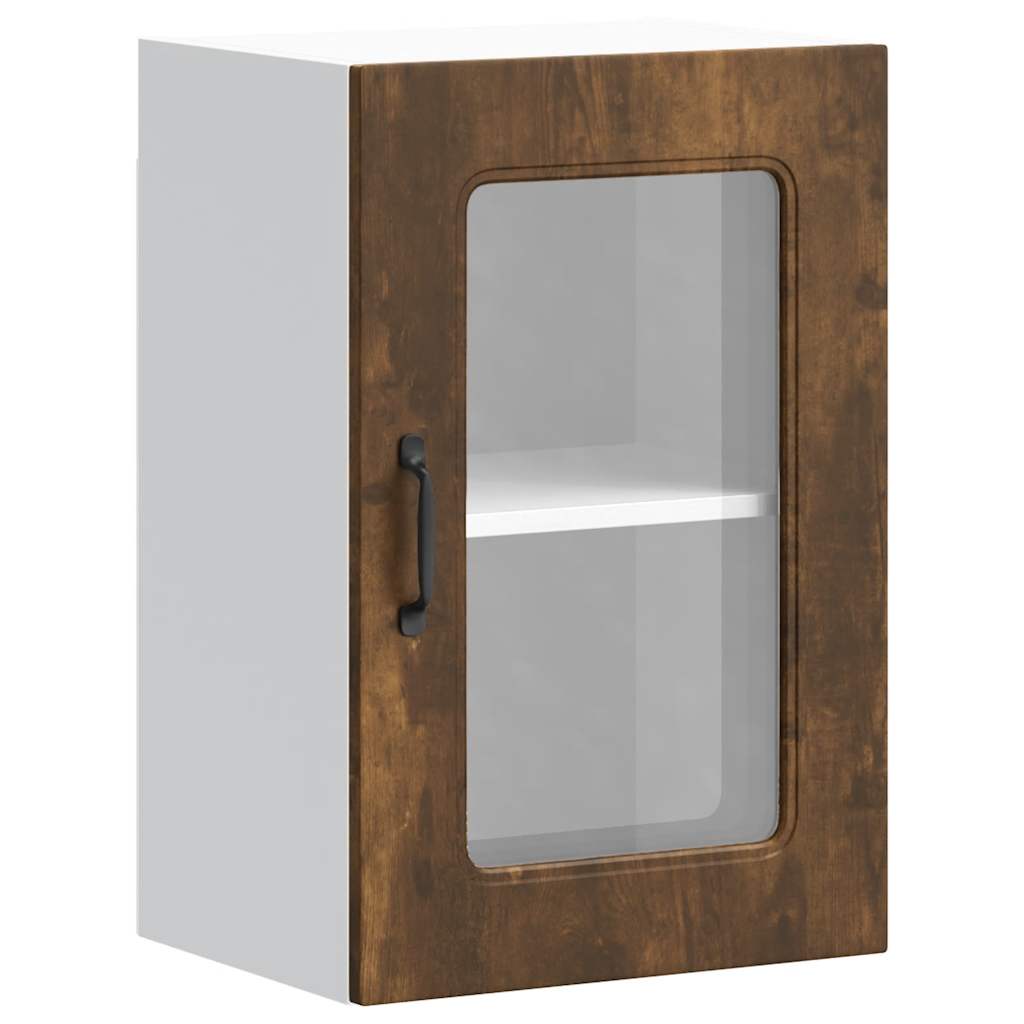 vidaXL Kitchen Wall Cabinet with Glass Door Kalmar Smoked Oak Engineered Wood