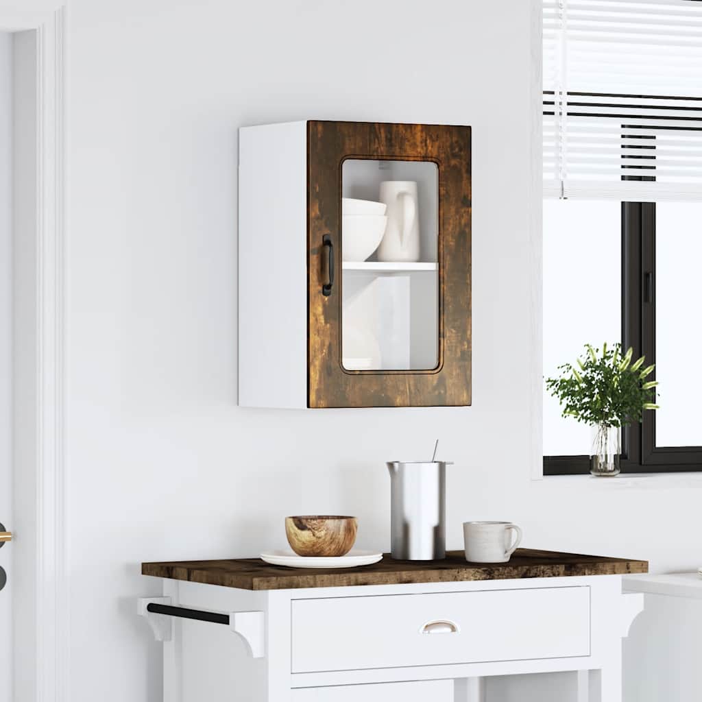vidaXL Kitchen Wall Cabinet with Glass Door Kalmar Smoked Oak Engineered Wood