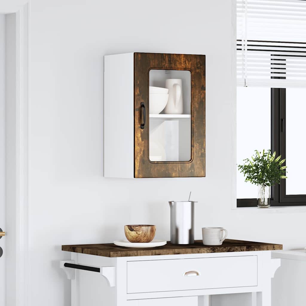 vidaXL Kitchen Wall Cabinet with Glass Door "Kalmar" Smoked Oak Engineered Wood