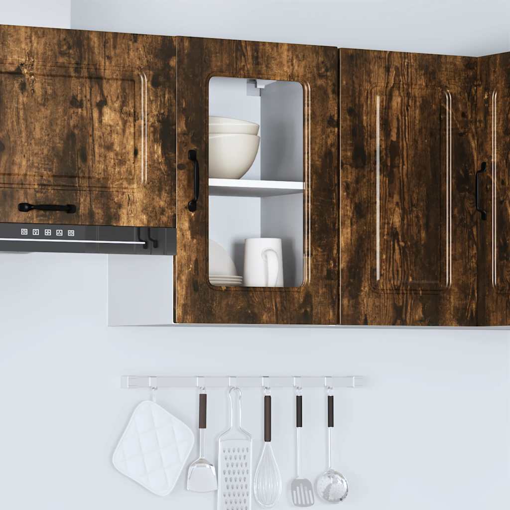 vidaXL Kitchen Wall Cabinet with Glass Door Kalmar Smoked Oak Engineered Wood
