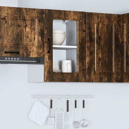 vidaXL Kitchen Wall Cabinet with Glass Door Kalmar Smoked Oak Engineered Wood