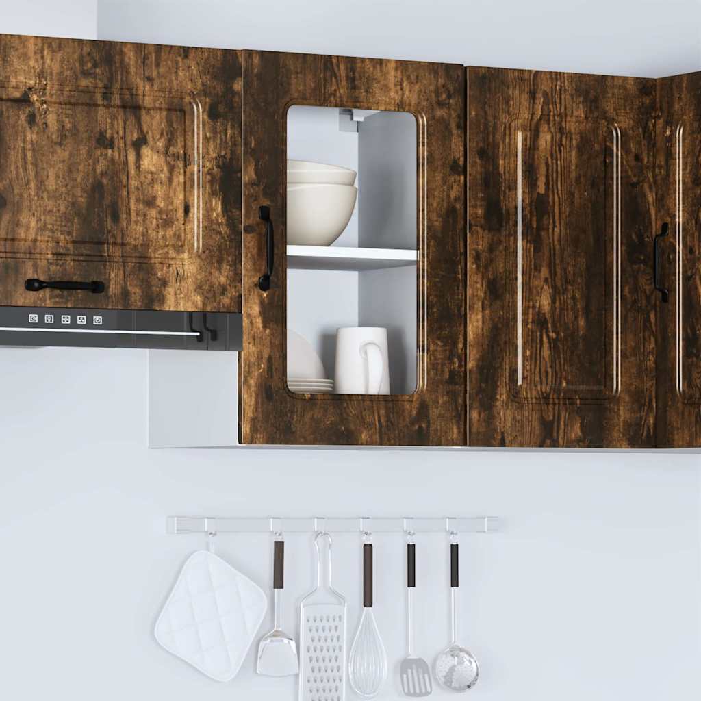 vidaXL Kitchen Wall Cabinet with Glass Door "Kalmar" Smoked Oak Engineered Wood