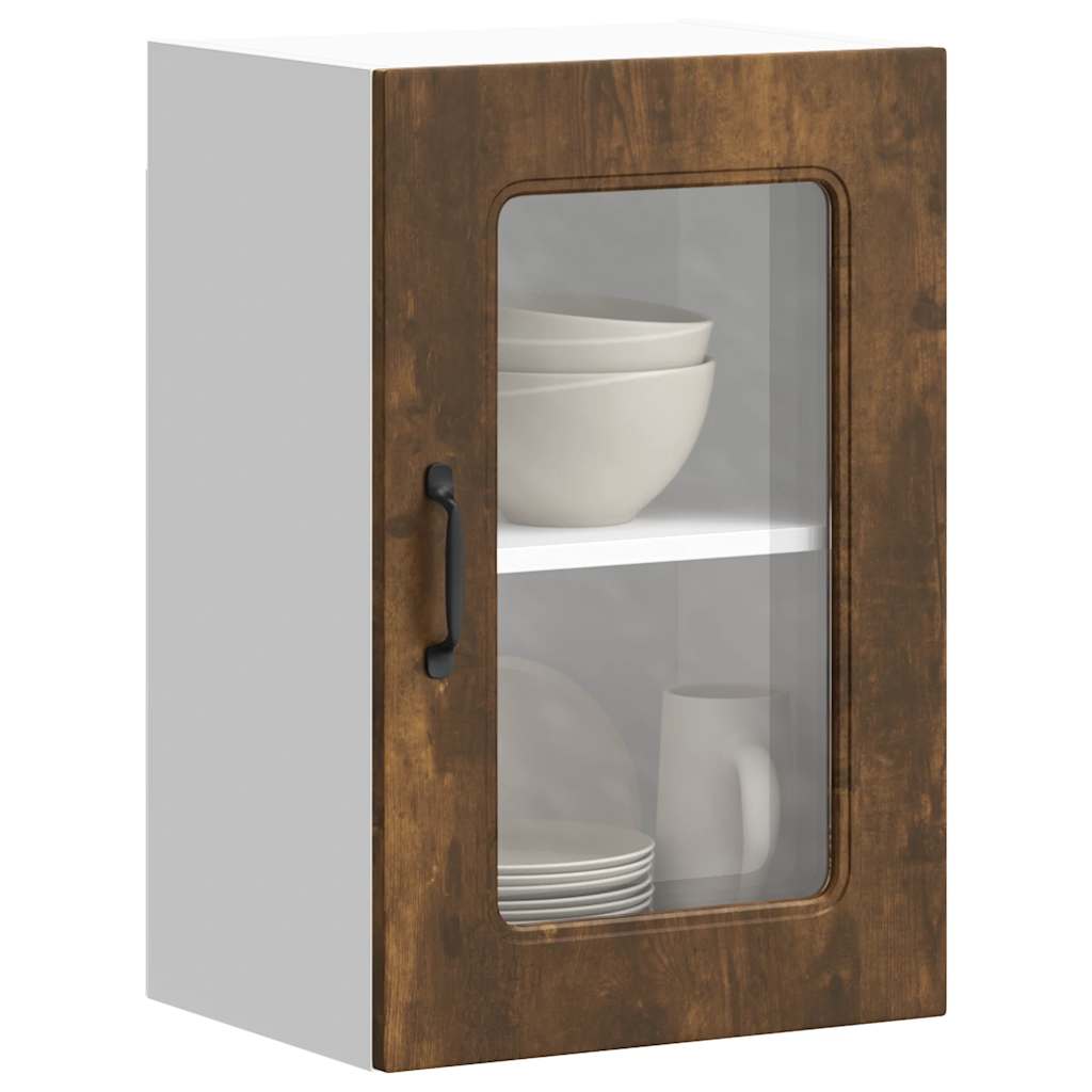 vidaXL Kitchen Wall Cabinet with Glass Door "Kalmar" Smoked Oak Engineered Wood