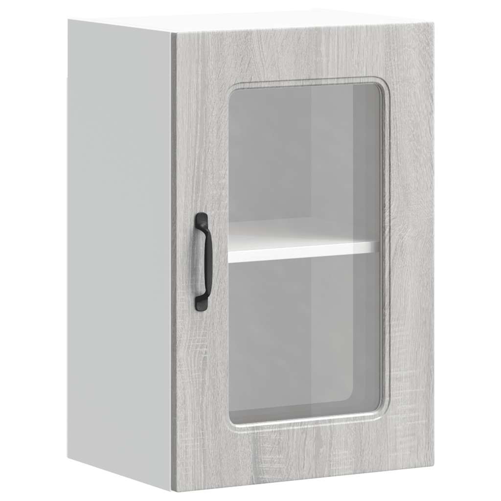 vidaXL Kitchen Wall Cabinet with Glass Door Kalmar Grey Sonoma Engineered Wood