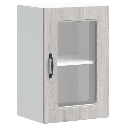 vidaXL Kitchen Wall Cabinet with Glass Door "Kalmar" Grey Sonoma Engineered Wood