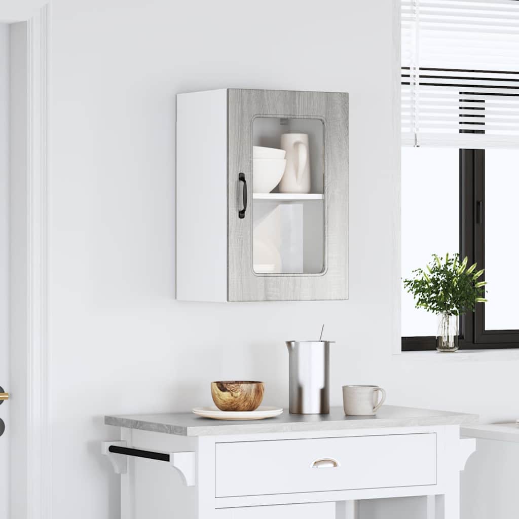 vidaXL Kitchen Wall Cabinet with Glass Door Kalmar Grey Sonoma Engineered Wood
