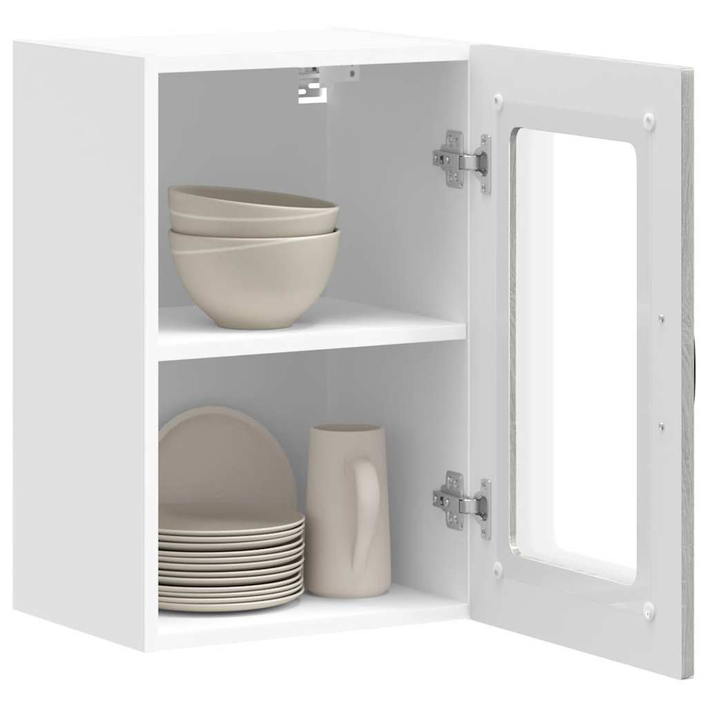 vidaXL Kitchen Wall Cabinet with Glass Door Kalmar Grey Sonoma Engineered Wood