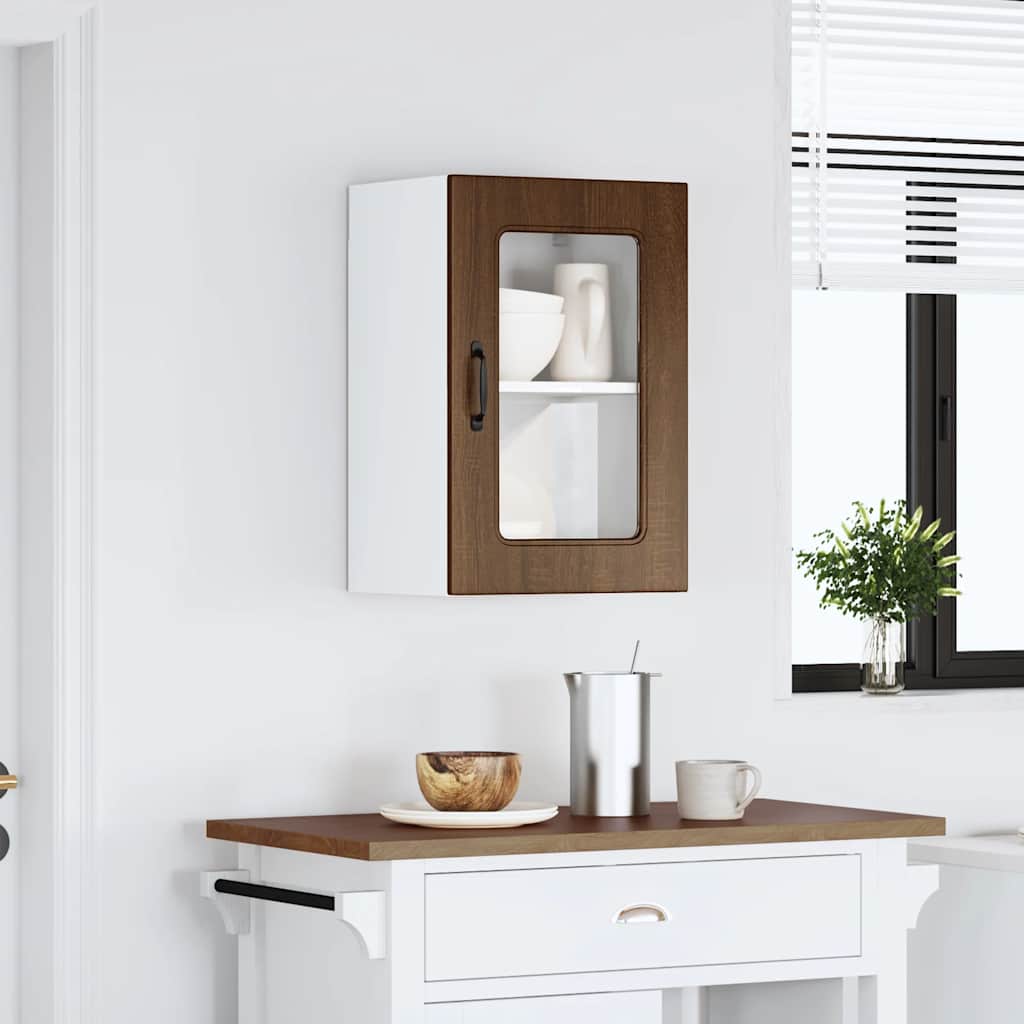 vidaXL Kitchen Wall Cabinet with Glass Door "Kalmar" Brown Oak Engineered Wood