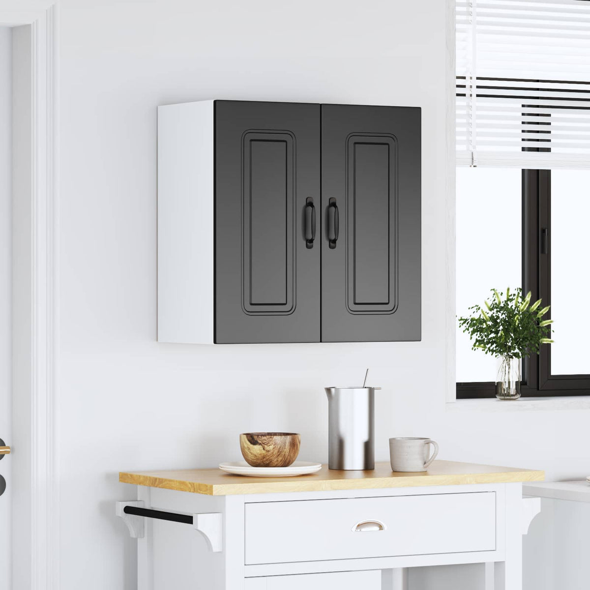 vidaXL Kitchen Wall Cabinet "Kalmar" Black Engineered Wood