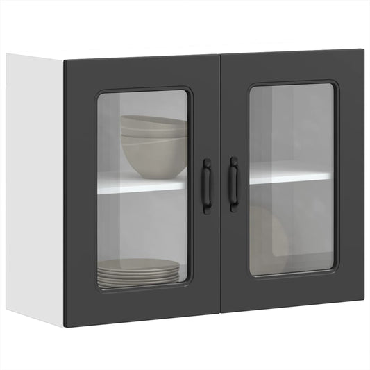 vidaXL Kitchen Wall Cabinet with Glass Door "Kalmar" Black Engineered Wood