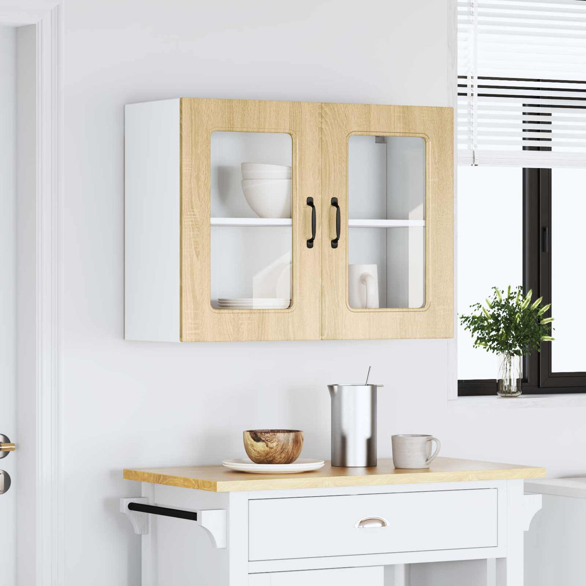 vidaXL Kitchen Wall Cabinet with Glass Door "Kalmar" Sonoma Oak