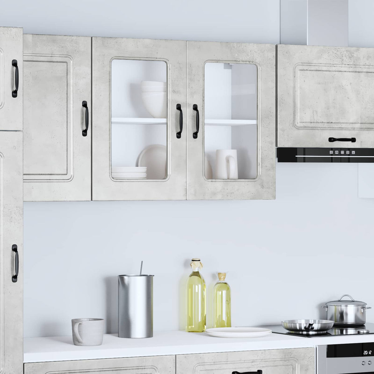 vidaXL Kitchen Wall Cabinet with Glass Door "Kalmar" Concrete Grey