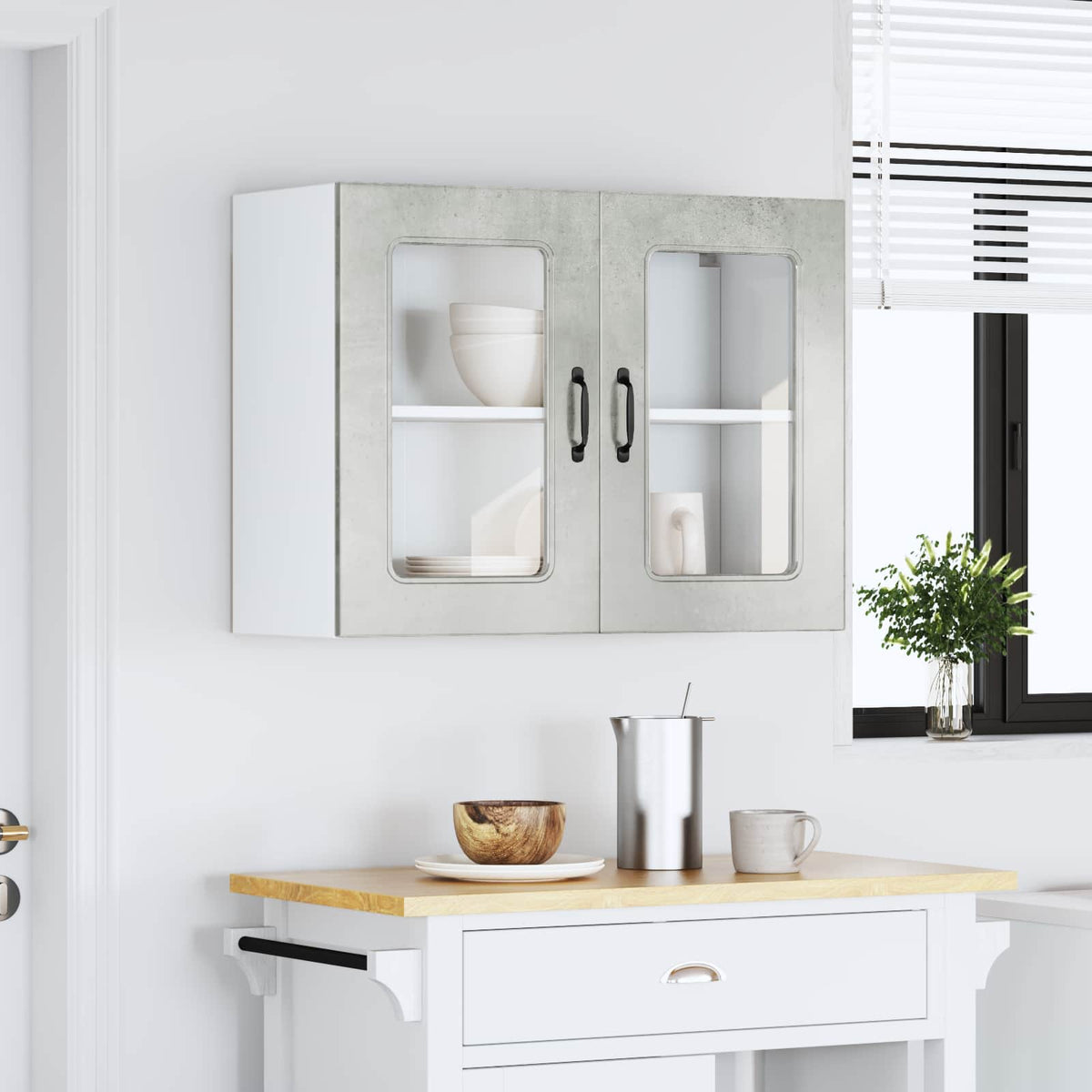 vidaXL Kitchen Wall Cabinet with Glass Door "Kalmar" Concrete Grey