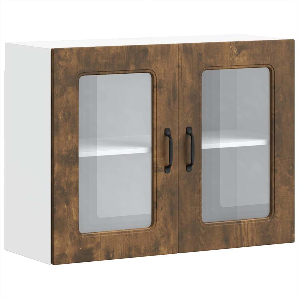 vidaXL Kitchen Wall Cabinet with Glass Door "Kalmar" Smoked Oak Engineered Wood