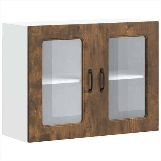 vidaXL Kitchen Wall Cabinet with Glass Door "Kalmar" Smoked Oak Engineered Wood