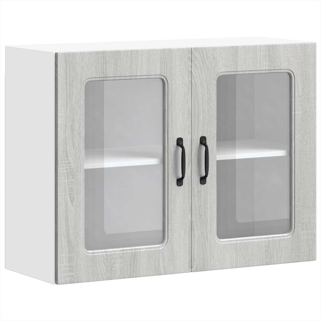 vidaXL Kitchen Wall Cabinet with Glass Door Kalmar Grey Sonoma Engineered Wood