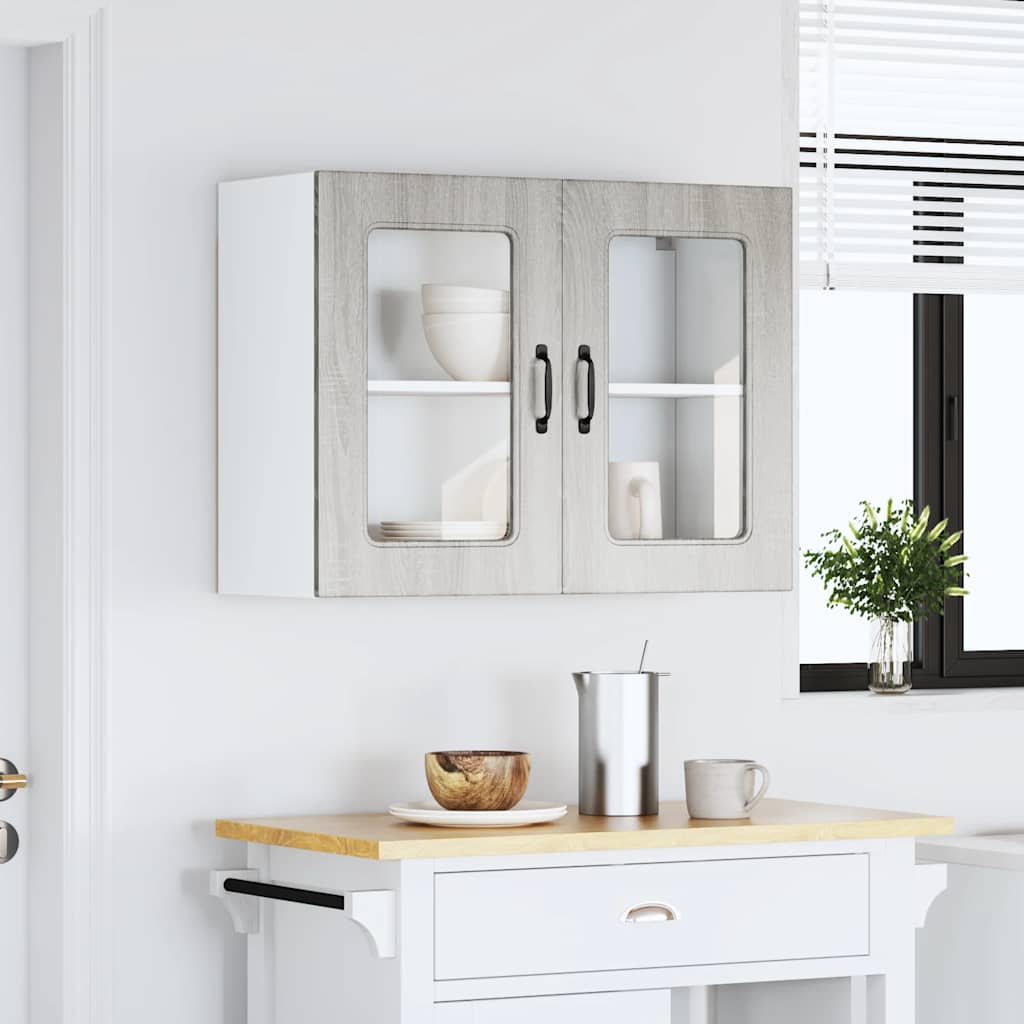 vidaXL Kitchen Wall Cabinet with Glass Door Kalmar Grey Sonoma Engineered Wood