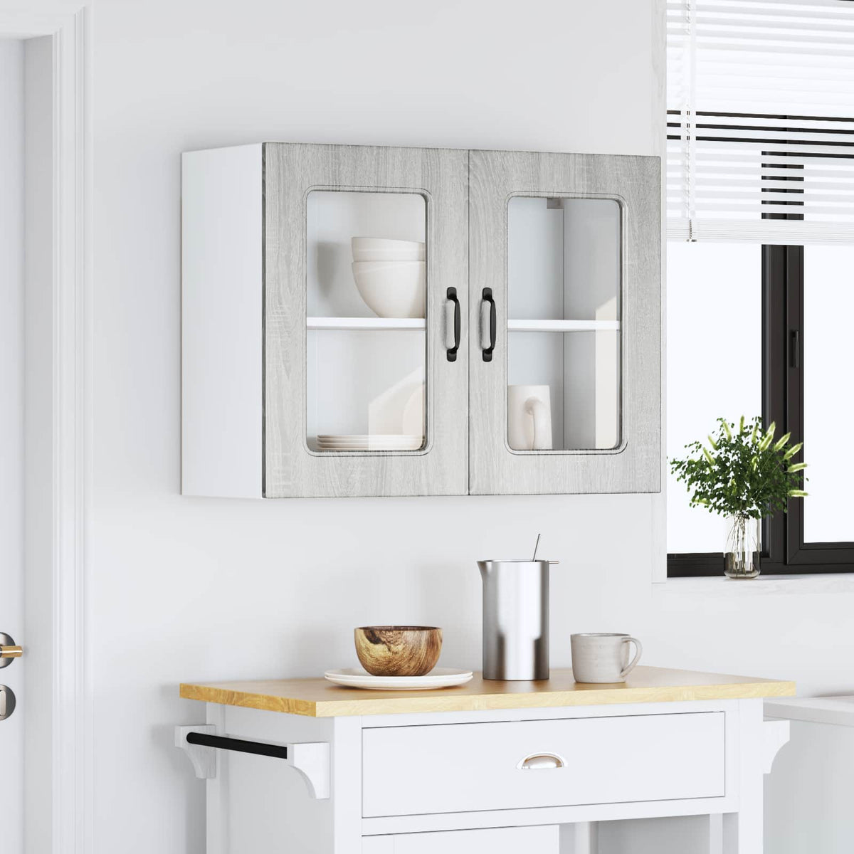 vidaXL Kitchen Wall Cabinet with Glass Door "Kalmar" Grey Sonoma