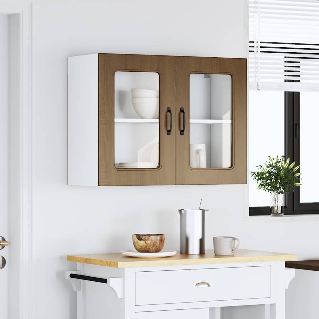 vidaXL Kitchen Wall Cabinet with Glass Door Kalmar Brown Oak Engineered Wood