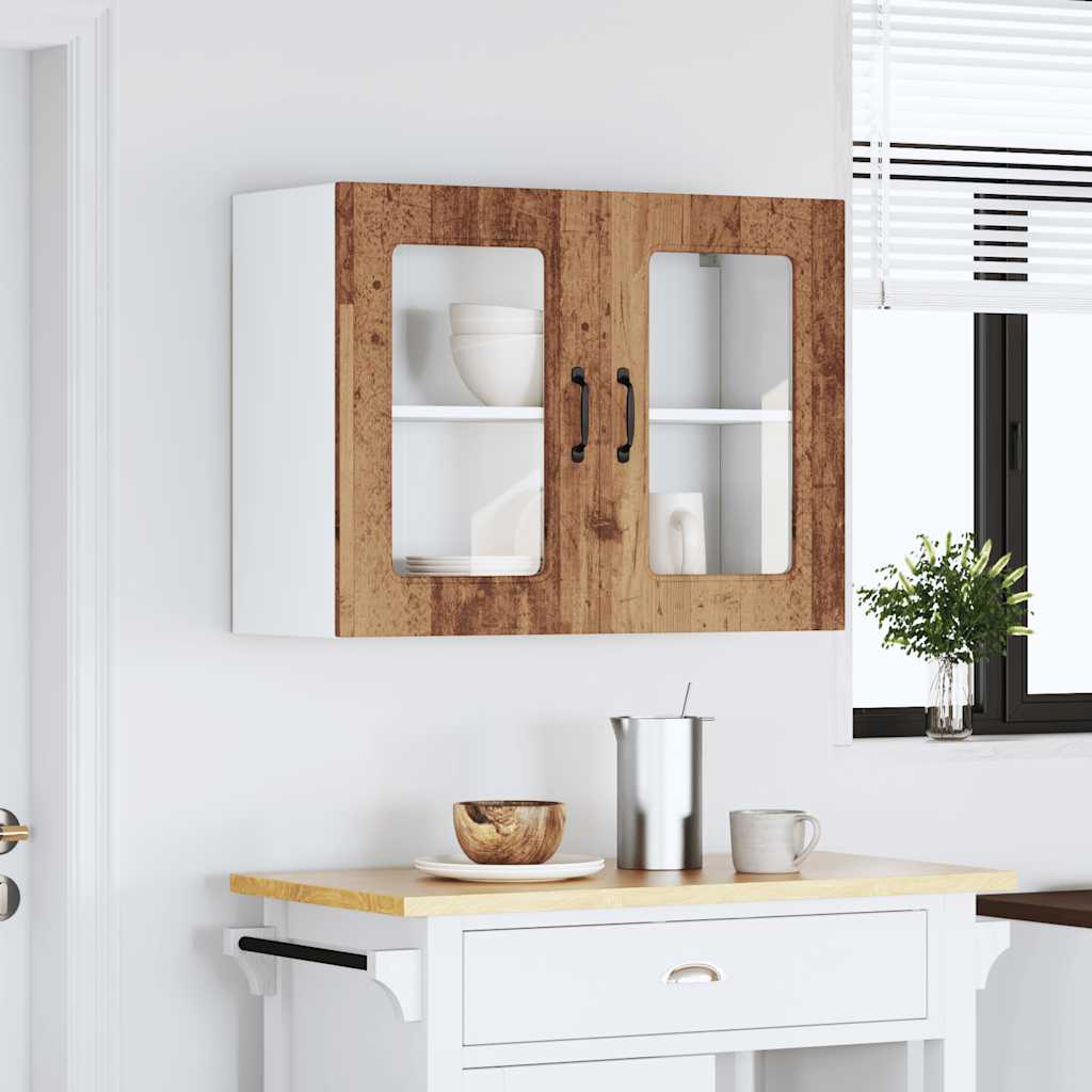 vidaXL Kitchen Wall Cabinet with Glass Door Kalmar Old Wood Engineered Wood