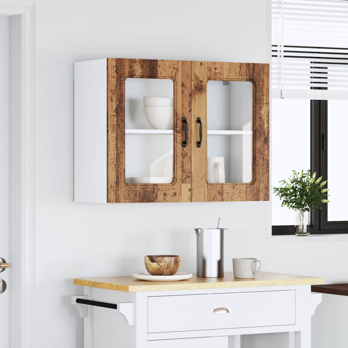vidaXL Kitchen Wall Cabinet with Glass Door "Kalmar" Old Wood