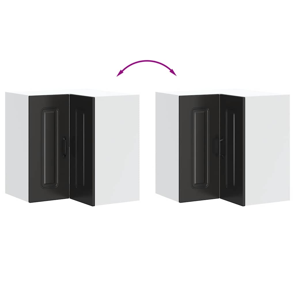 vidaXL Kitchen Wall Corner Cabinet "Kalmar" Black Engineered Wood