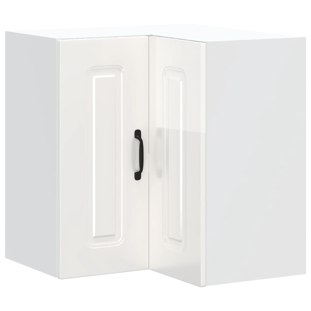 vidaXL Kitchen Wall Corner Cabinet "Kalmar" High Gloss White Engineered Wood
